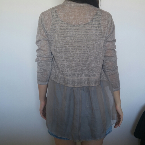 Beige Taupe Thin Knit Crochet Cardigan - Picture 5 of 13